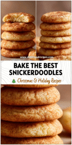 Stack of soft golden Snickerdoodle Cookies sprinkled with cinnamon, styled for Christmas baking.